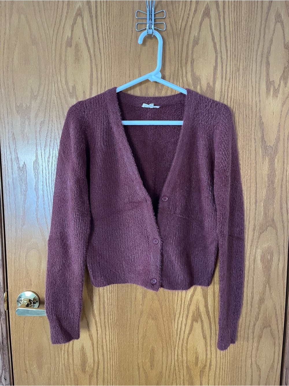 Cozy V-Neck Wine Cardigan Sweater